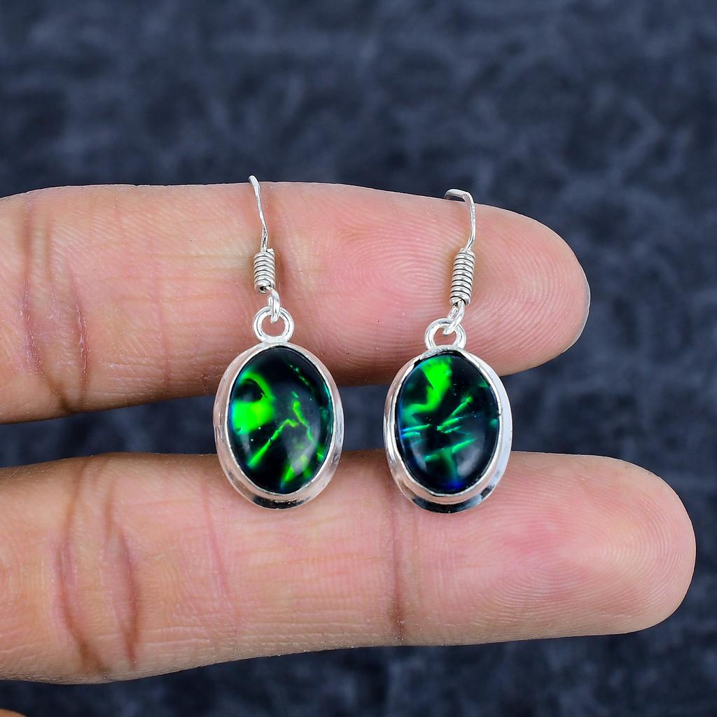 Green Triplet Opal Gemstone 925Sterling Silver Jewelry Earring 1.38" M-3144