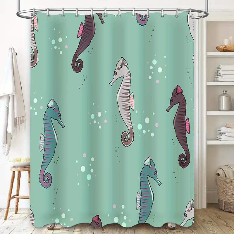 Seepferdchen-Druck Duschvorhänge Bad-Taschentuch Aufbewahrungstasche Wasserdicht Heimdekoration Badezimmerzubehör Dekoratives Set
