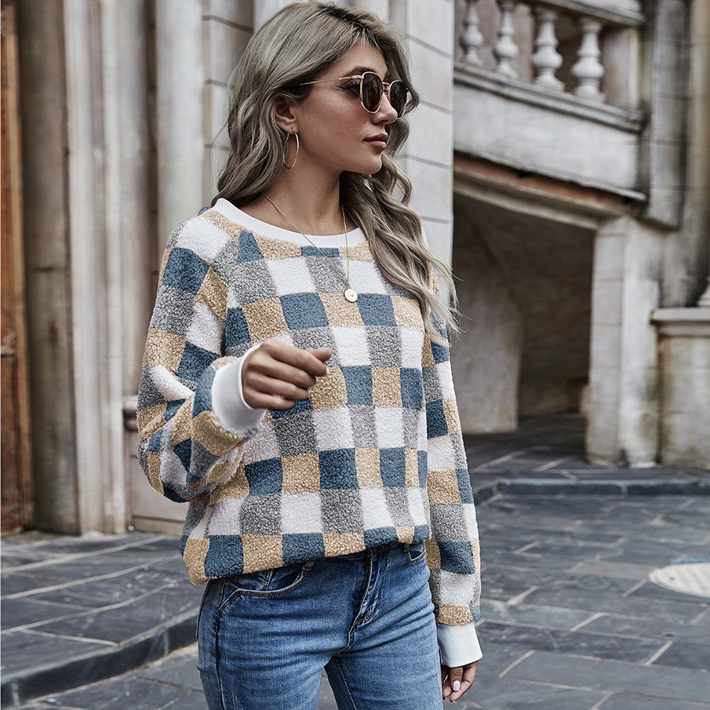 Maglia pullover a collo tondo da donna Maglione a contrasto di colore da donna  Maglione da donna con cuciture a quadri acquista in modo economico —  spedizione gratuita, recensioni reali con foto —