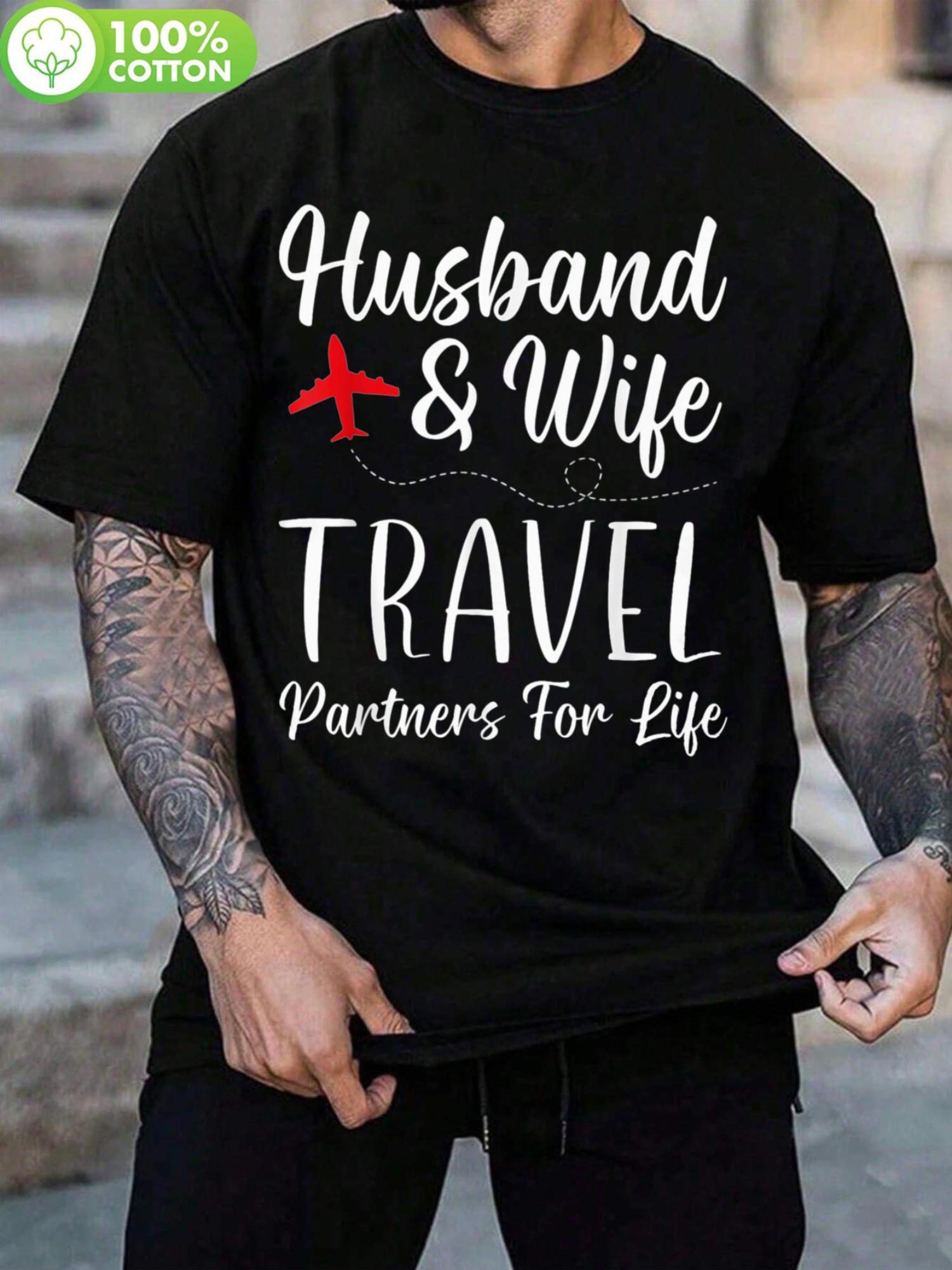 Husband & Wife Travel Partners for Life T-shirt - Matching Couple Tee with Airplane Graphic XXL
