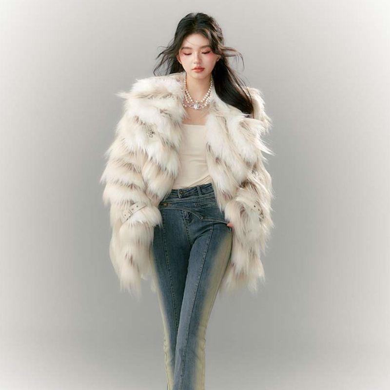 

Осень и Зима Имитация Лисьего Меха Женское Высококлассное Модное Приталенное Пальто Средней Длины Экологичное Меховое Пальто Женское m