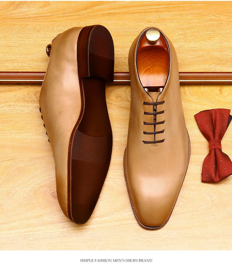 Pánské ručně barvené společenské boty z full-grain kůže se špičatou špičkou - britský formální styl