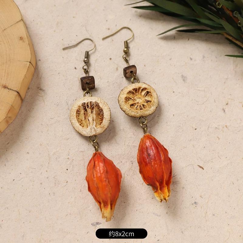 Original Design Traditional Chinese Medicine Plant Earrings Retro Literature Natural Fruit Handmade Long Earrings Women