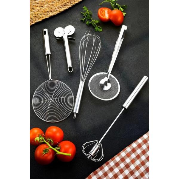 

Stainless Steel Push Beater Oil Colander Bun Tongs Pizza Cutter Wire Beater