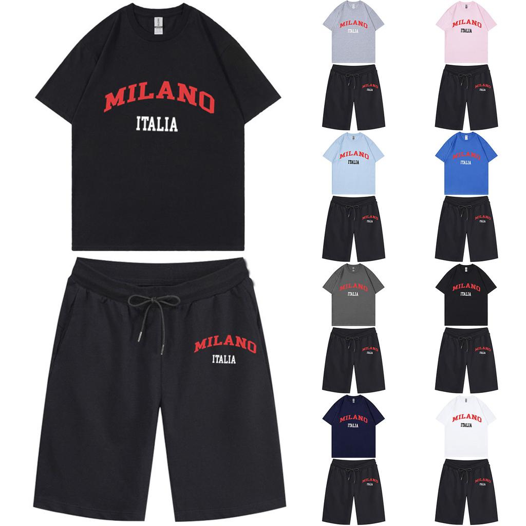 Unisex Jogging Set With Short Sleeved Shorts  Two-piece Set