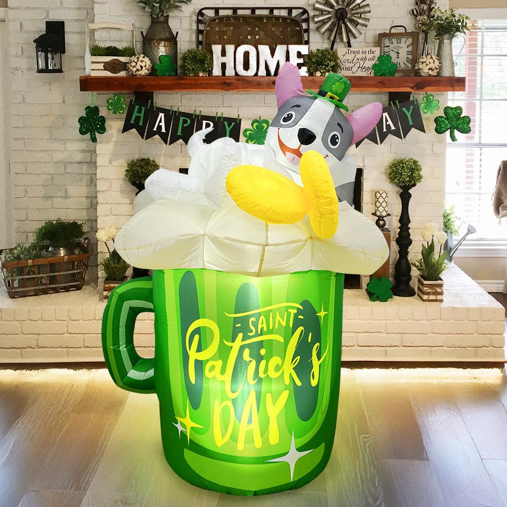 St. Patrick's Day Inflatable Bulldog with LED Lights St. Patrick's Day Inflatable Decorations