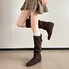 Inner height increase, soft fold and thin medium boots, children's autumn new round head buckle belt, western cowboy boots