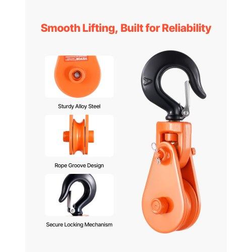 VEVOR 2 Ton Snatch Block with Swivel Hook, 3" Sheave 3/8" Inch Wire Rope