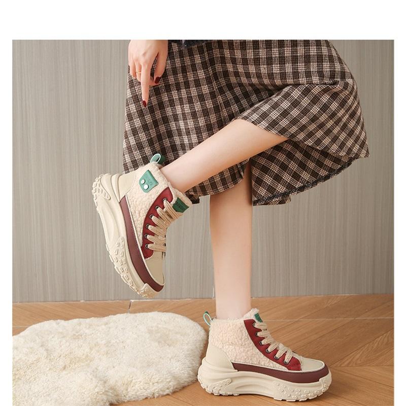 Women's Winter Fashion Casual Trend With Plush Insulation High Top And Height Increasing White Shoes