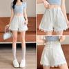 Women's Lace White Denim High-Waist A-line Shorts, Plus Size, Summer 2026 Collection, Patchwork Wide-Leg Design.