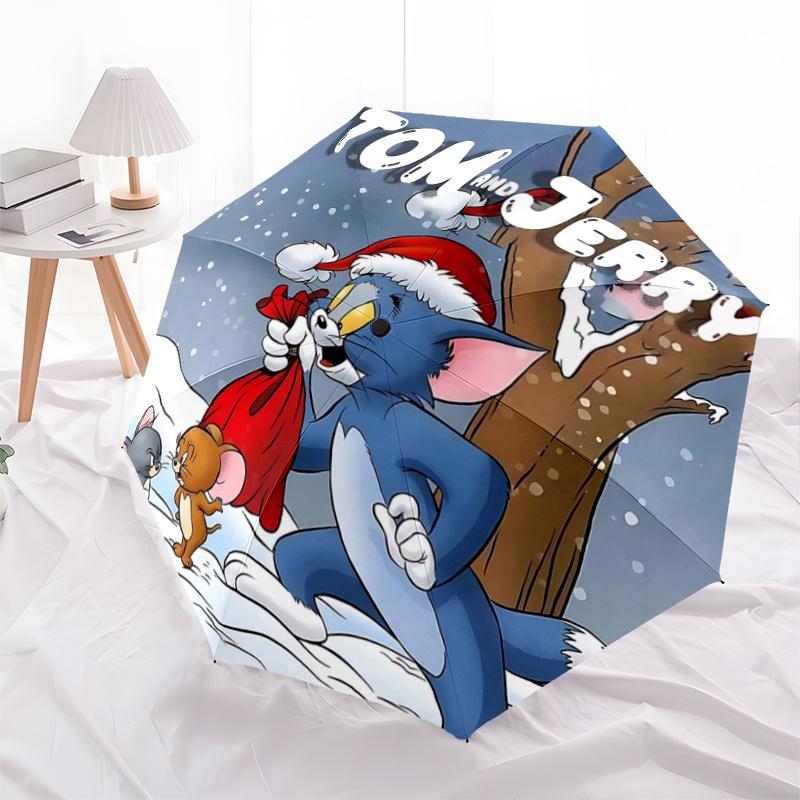 1pc Merry Christmas Adventure Tom and Jerry Automatic Open/CloseUmbrella, Portable Compact Umbrella for Men & Women J061