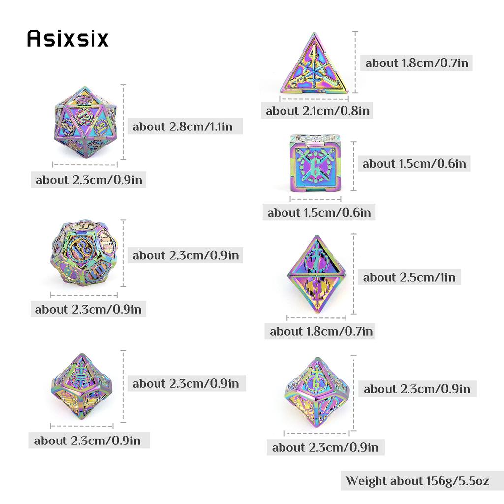 7 Pcs Colorful Double Swords Metal Dice Solid Polyhedral Dice Set Suitable for Role-Playing RPG  DND Pathfinder Board Game