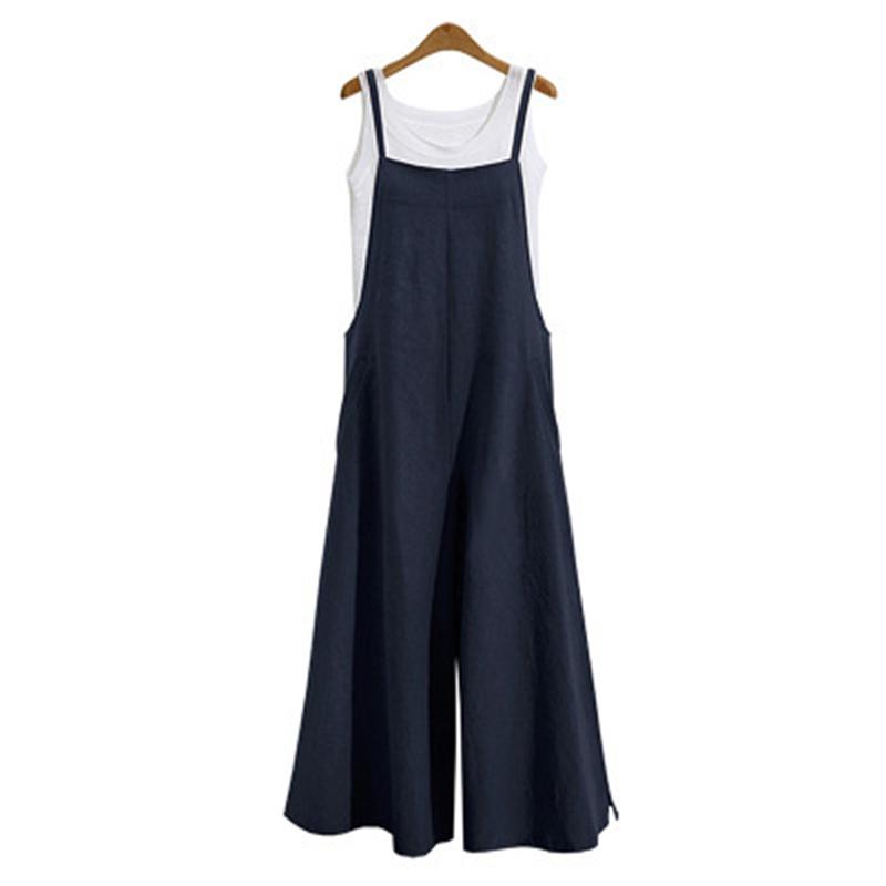 Plus-size Fashion Women's Loose Sleeveless Jumpsuits with Long Suspender Overalls Loose Jumpsuits with Wide Legs
