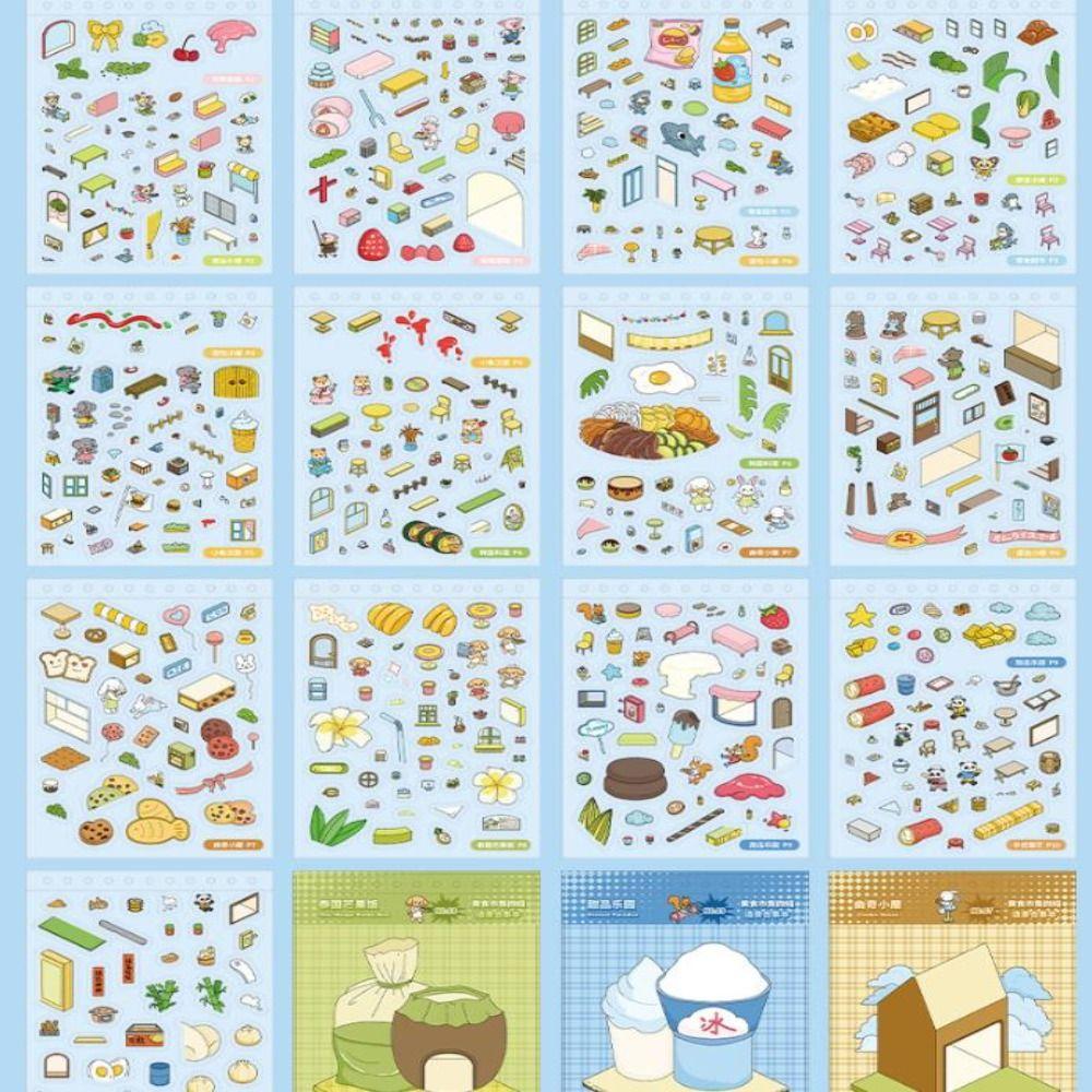 New 3D Miniature Scene Collection Stacking Pasting 10 Sences Landscape Sticker Book Cartoon Pasting Scene Stickers Scrapbooking