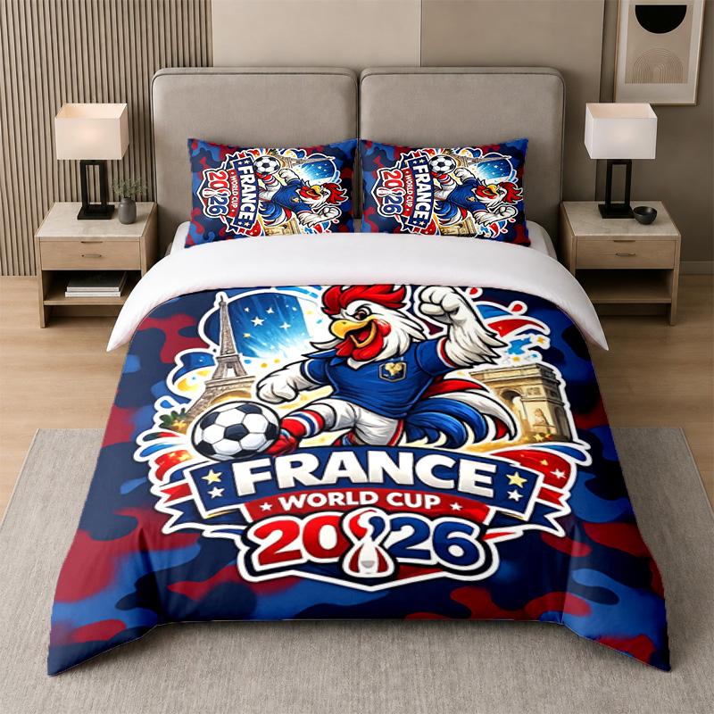 3Pcs Bedding SetFrance Football Soft Bed Sheet and Two Pillowcases Home Bedroom Decor