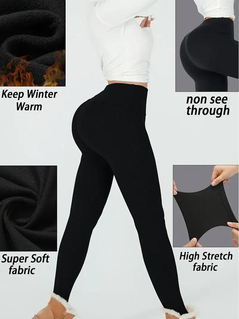Damen Fleece Yoga Leggings mit hohem Bund - Elastisch, Warm, Schlankmachend, Bauchkontrolle, Herbst/Winter Stil