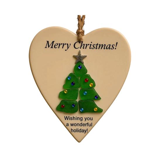 Wishing You Lots of Love And Happiness Sea Glass Ornament Handcrafted Round/Heart-Shaped Sea Glass Keepsake Christmas Tree Hanging Ornament