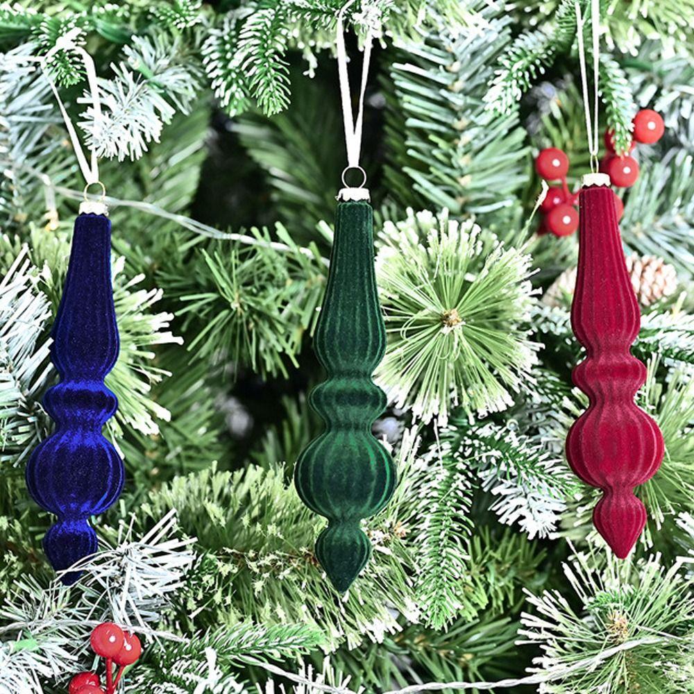 6pcs Flocked Christmas Cone Ball Set Xmas Tree Hanging Ornaments  Holiday Festival Decor