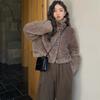Women Winter Vintage Warm Lambswool Coats Fashion Padded Cotton Outerwear Stand Collar Cropped Jacket
