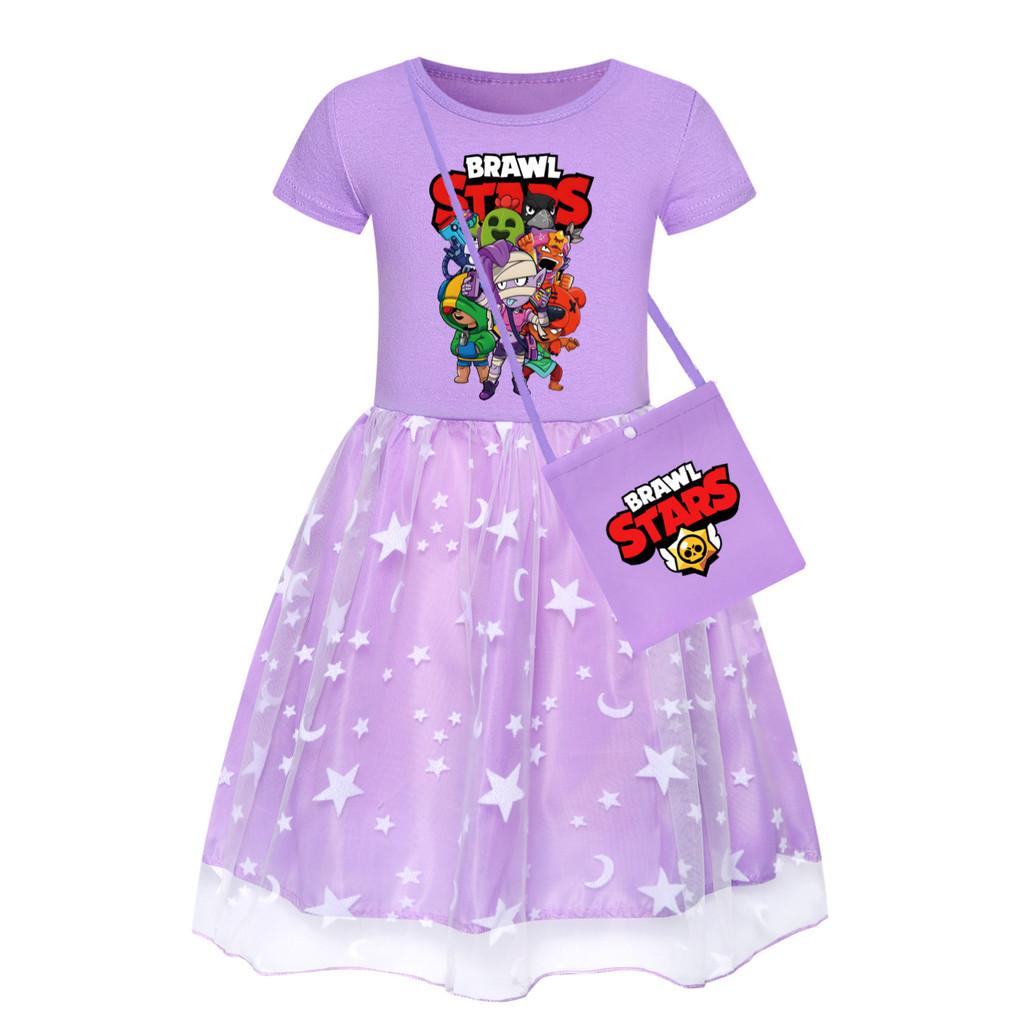 4094 Girls Brawl Stars Print Mesh Rainbow Princess Dress