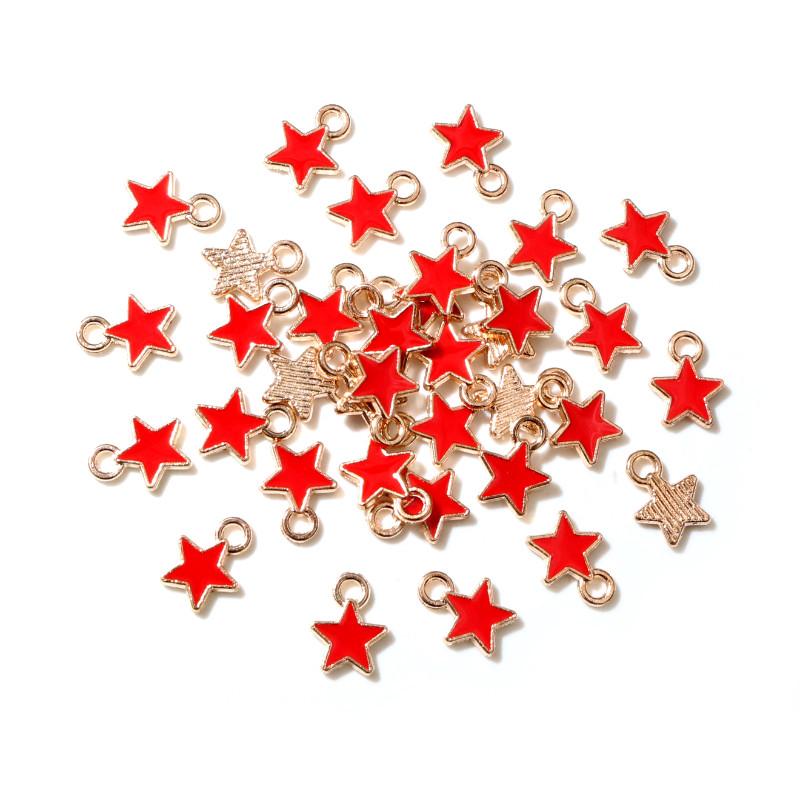 50PCS 6*8mm 9 Color Alloy Metal Drop Oil Small Stars Charms KC Gold Pendant For DIY Bracelet Necklace Jewelry Making Findings