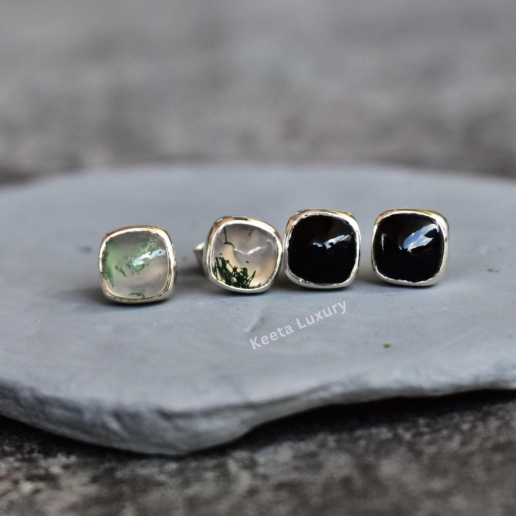 Genuine Black onyx studs Black diamond earrings Sterling silver studs Handmade studs Everyday wear jewelry Gift for her Gift for mom