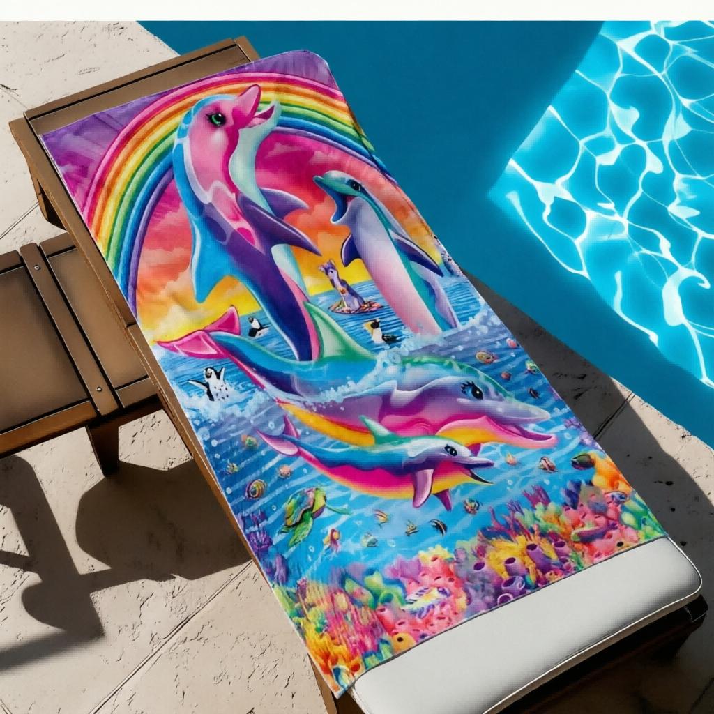 1pc Dolphin Microfiber Beach Towel, Multi-Purpose Yoga Fitness Camping Travel, Durable Outdoor Essential