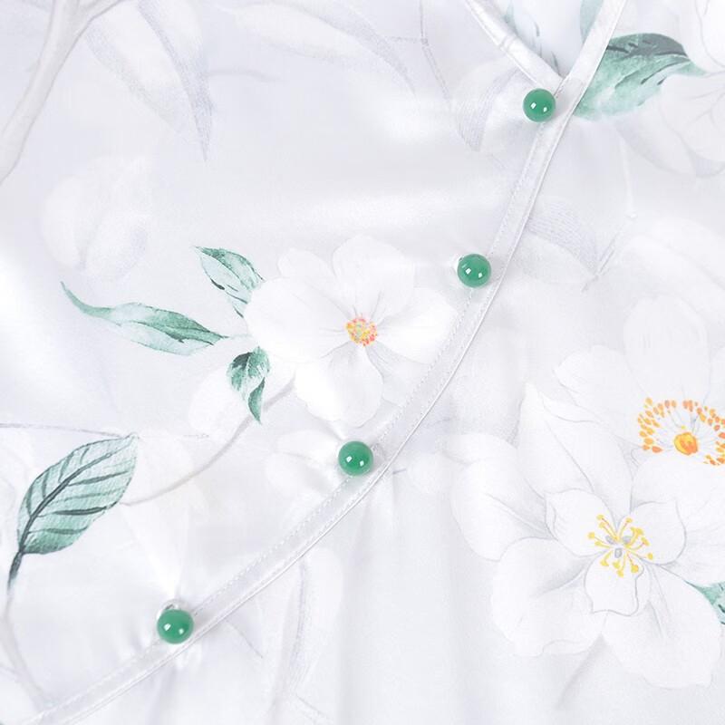 American Standard 19mm Silk 6A Grade Autumn Long Sleeve Women's Pajamas Mulberry Silk New Chinese Style Homewear White XL