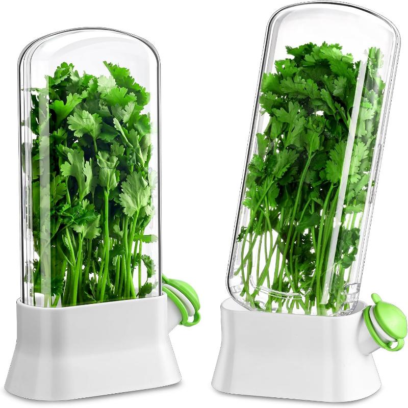 1-2Pcs Herb Keeper and Herb Saver – Glass Storage Container for Cilantro,Parsley,Mint,Asparagus,Keeps Greens Fresh for 2-3 Weeks