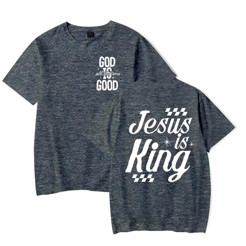 Gift for Christian Tshirt Unisex Women Jesus Is King Graphic Tee Crew Neck Fashion Summer Tops Jesus Religious Faith Based TShirt