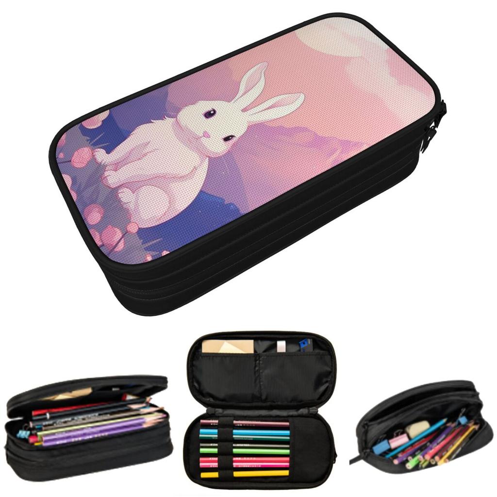 Pink Cute Bunny With Floral Pencil Case for Boy Girl School Pen Box Pencil Bag Stationery Supplies Pen Holder Bag