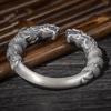 JMXD-high-grade Silver-plated Retro Handmade Double Dragon Solid Opening, Bracelet Men's and Women's Personalized Wristwear