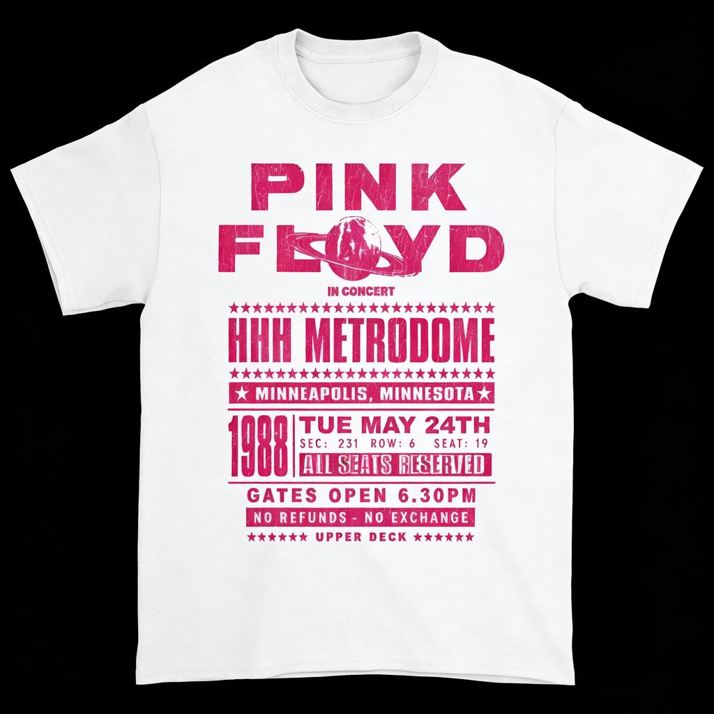 Rock Band Pink Floyd Herren 100% Baumwolle Hemden 1988 HHH Metrodome Ticket Grafik Neu Sommer Frühling Damen Hiphop Y2k Mode T-Shirt