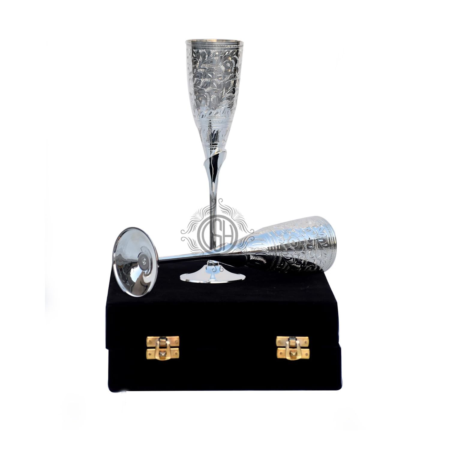 

Набор серебряных бокалов для вина, бокалы для шампанского, дизайн флейты | Бокалы-кубки, лучшие для вечеринок, набор из 2 штук (Серебряный) - 200 мл