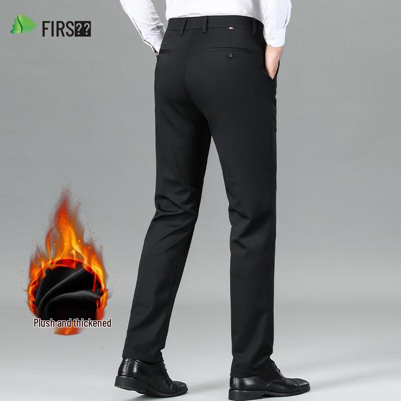 Shanshan Men's Fleece-Lined Stretch Straight-Leg Business Casual Pants
