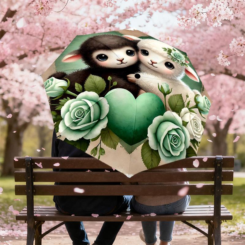 1pc Sheep Love Automatic Open/Close Umbrella with Windproof, 8-Rib Sturdy Canopy, Durable Ribs, Fashionable Design1225A