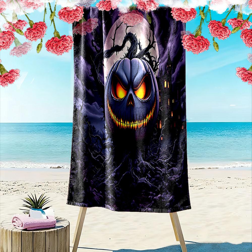 Glowing pumpkin enchantment Print beach towel, quick drying, suitable for travel, outdoor sports, jogging, the beach and swimming, gift