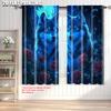2pcs   Popular Curtain Panels  plane printing Mystical Wolf & Blue Roses Polyester (without rod) Decorations For Home for Home