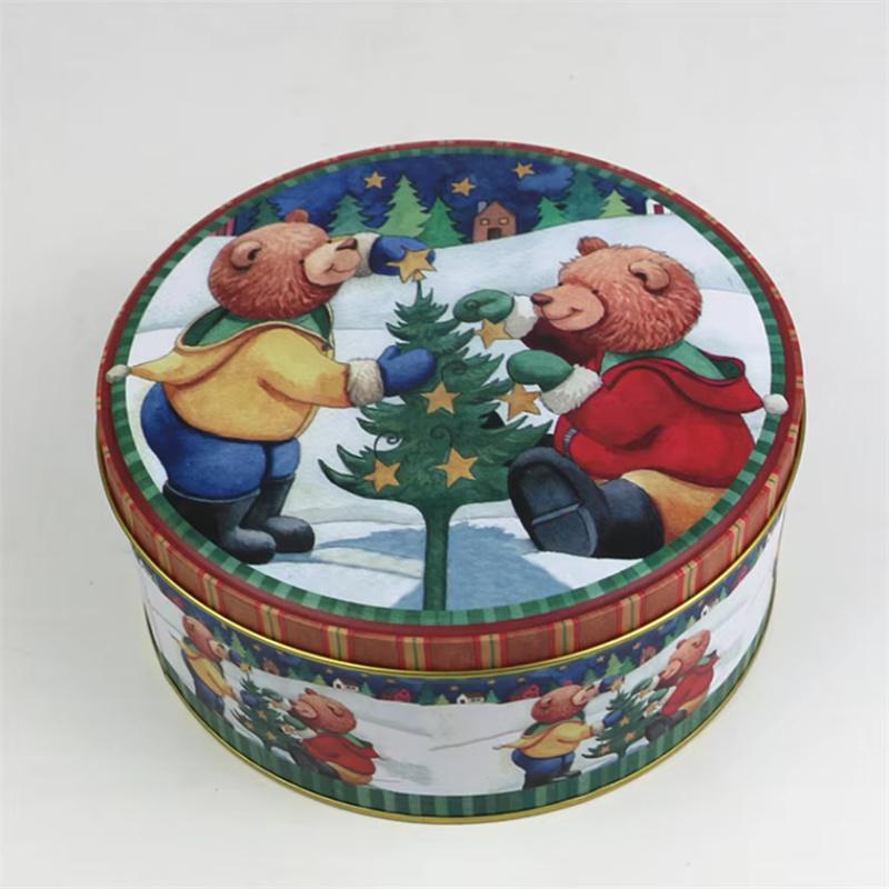 Round Gift Packaging Box Christmas Candy Chocolate Tin Box Cartoon Pattern Cookie Jars With Lid Travel Portable Coin Storage Box