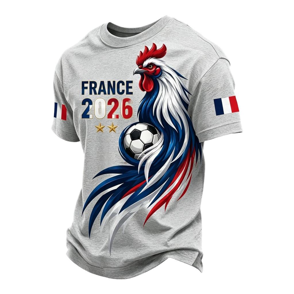 Men's Classic Crew Neck Short Sleeve T-Shirt with France Football Graphic Print Soft Comfortable Fit Casual Wear