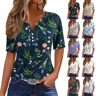 Γυναικείο μπλουζάκι μπλουζάκι με κουμπιά κοντό μανίκι Καθημερινή μόδα Σαββατοκύριακο Basic V-λαιμόκοψη κανονικό μπλουζάκι