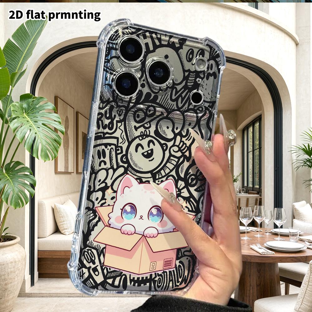Phone Case: 2D Flat Suitable for iPhone 18 17 16 15 14 13 Pro, Transparent Four Corner Protective Case, Blue Eyes, Christmas and Halloween Gifts