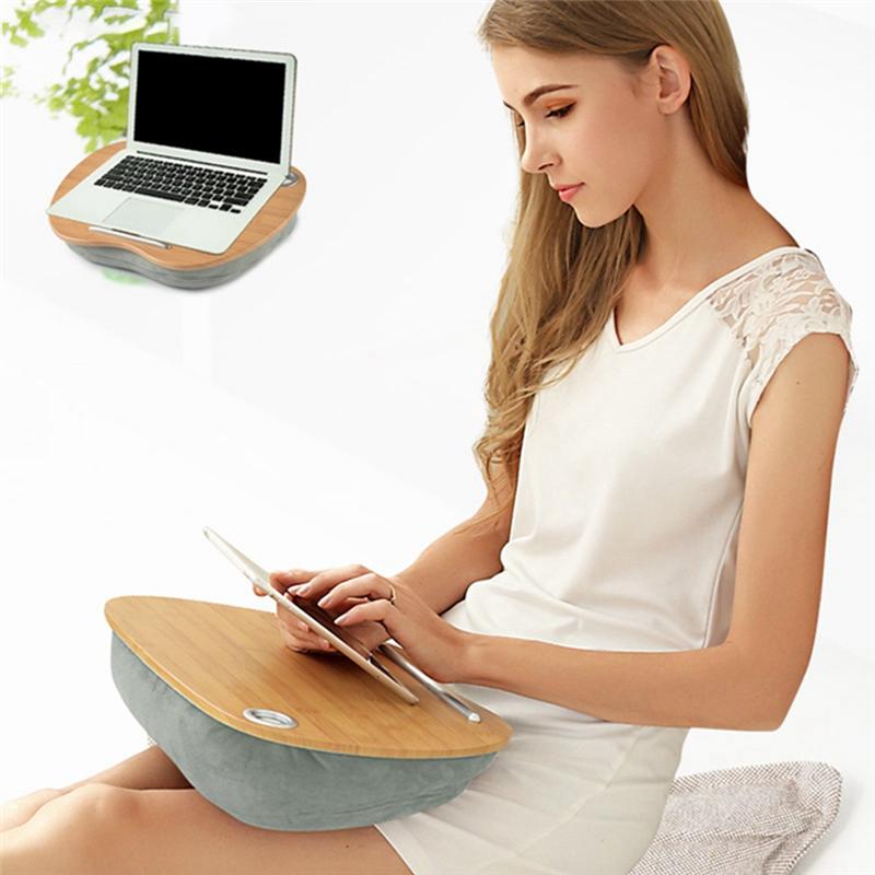 Gut-1 Stück Schoßtisch mit Kissenpolster Tragbarer Bambus-Laptoptisch für 14-Zoll-Computer-Notebook D