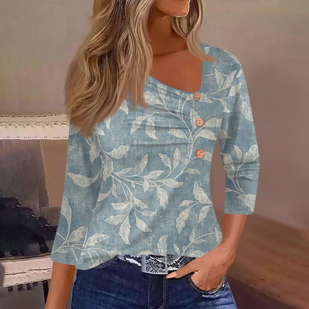 Tricou Damă Tricou Imprimat Buton Manecă 3/4 Zilnic Weekend Moda De bază Regular Top