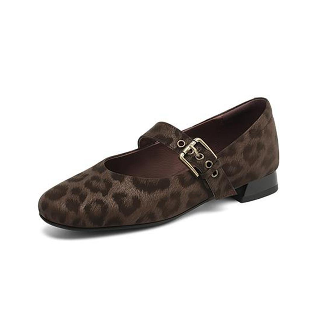 Krazing Pot Cow Skin Spring Summer Size 43 Size 42 Size 41 Thick Low Heels Women Round Toe Leisure Leopard Pumps