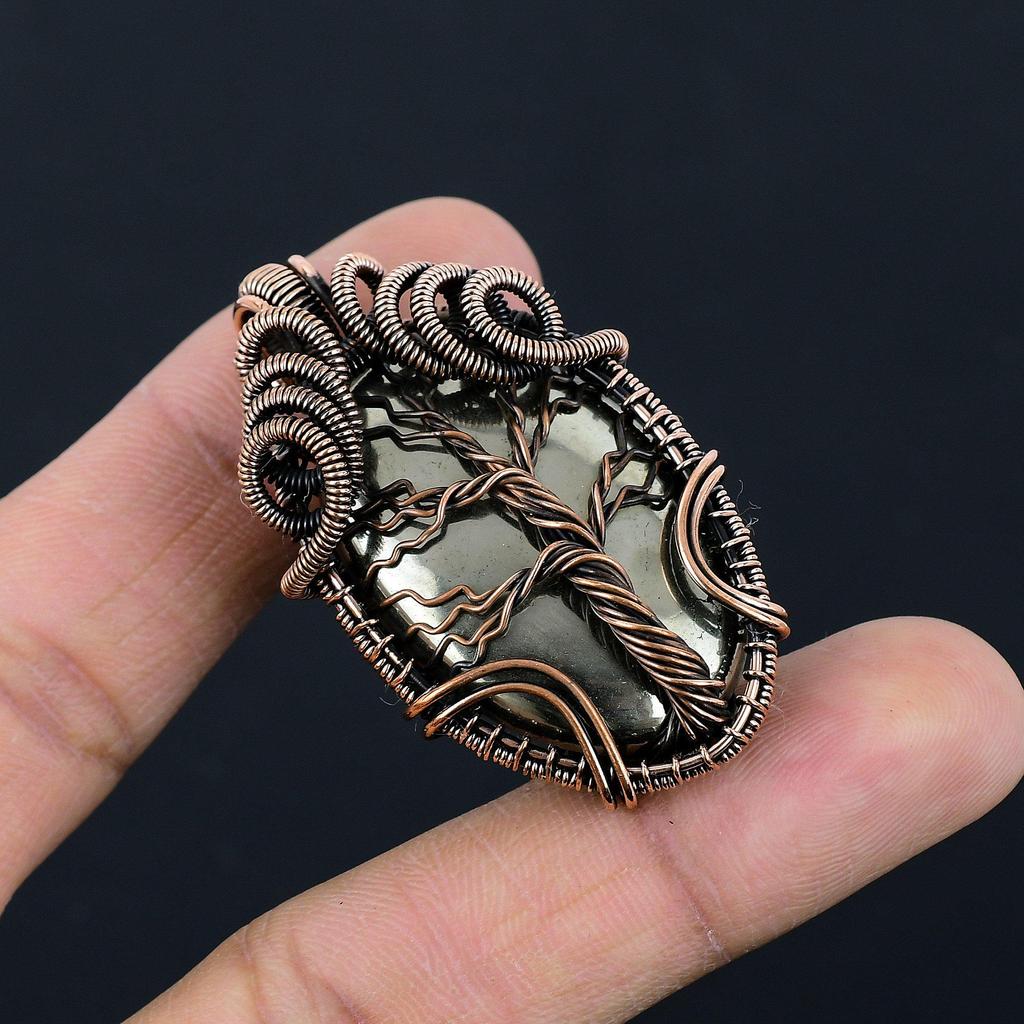 Tree Of Life Golden Apache Pyrite Pendant, 999 Copper Wire Wrapped Jewelry, Gemstone Pendant, Gift For Her Handmade Dainty Jewelry