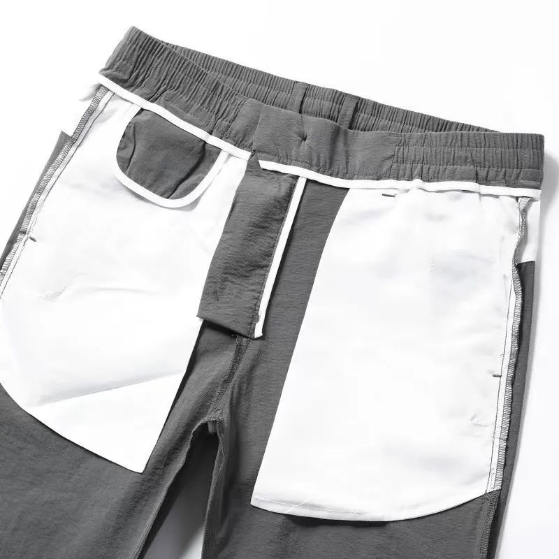 New Summer Thin Ice Quick Drying Straight Tube Loose Fitting Casual High Waisted Lace Up Pocket Men's Sports Pants