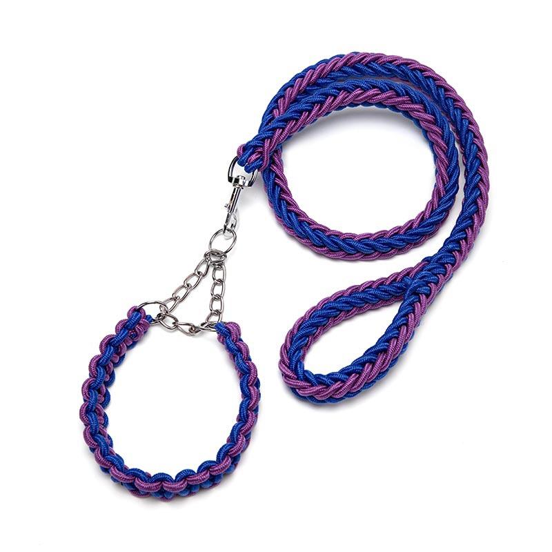 Eight Strand Nylon Braided Dog Leash and Collar Set Thick Bite Resistant Anti Pull Heavy Duty for Medium Large Dogs Walking