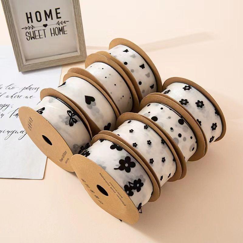 Bow Webbing Korean Flocking Yarn,10 Yards Width 4cm Polka Dot Snow Yarn Flower Packaging Baking Gift Straps Hair Accessories DIY
