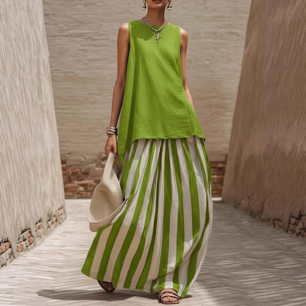Women's Summer Sleeveless Top and Wide Leg Pants Set Cotton Linen Casual Two Piece Outfit Comfortable Loose Fit Lightweight